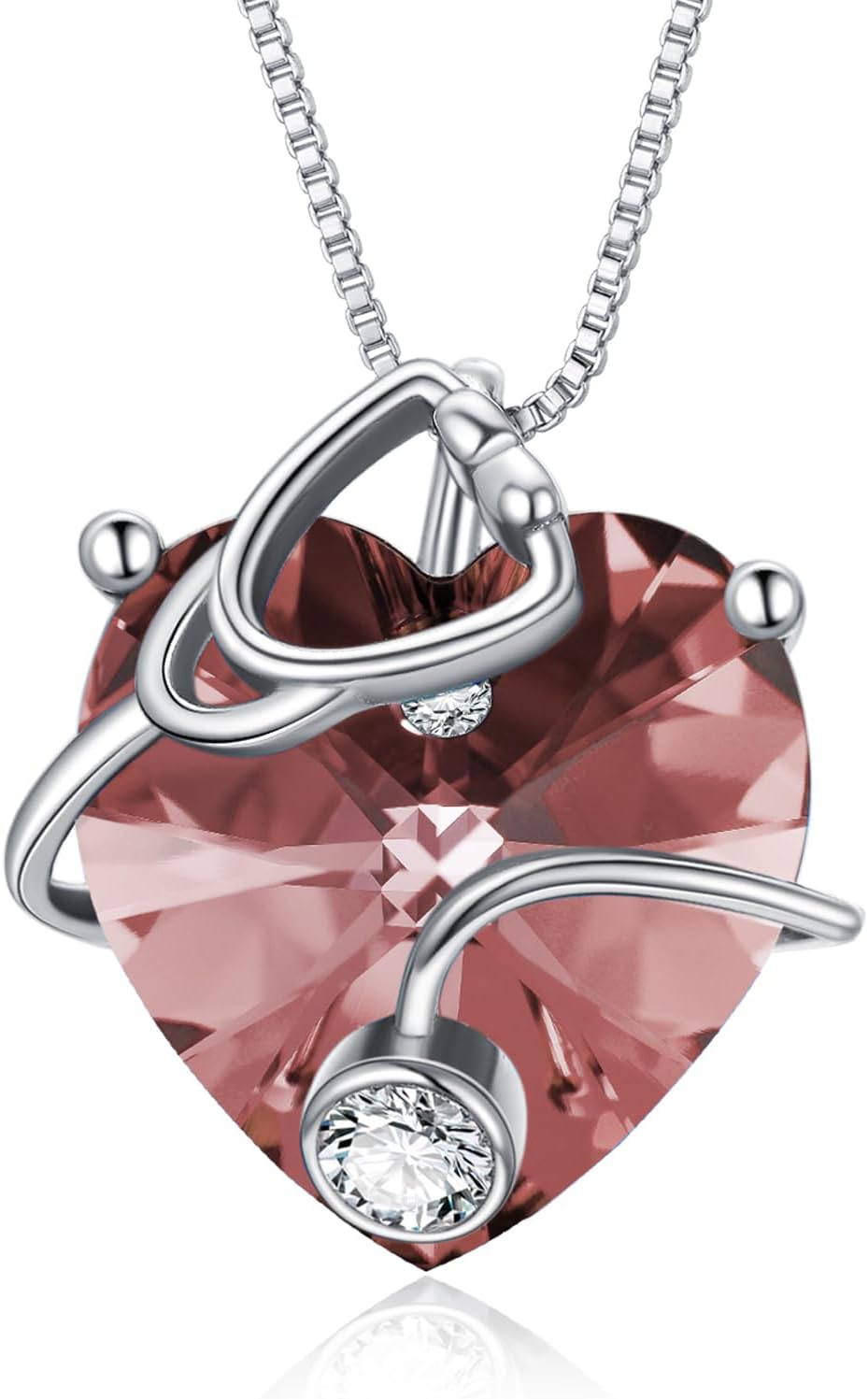 OCJ Nurse Gifts Stethoscope Necklace 925 Sterling Silver Heart Birthstone Jewelry Birthday Graduation Gifts for Nurse Doctor Medical Student