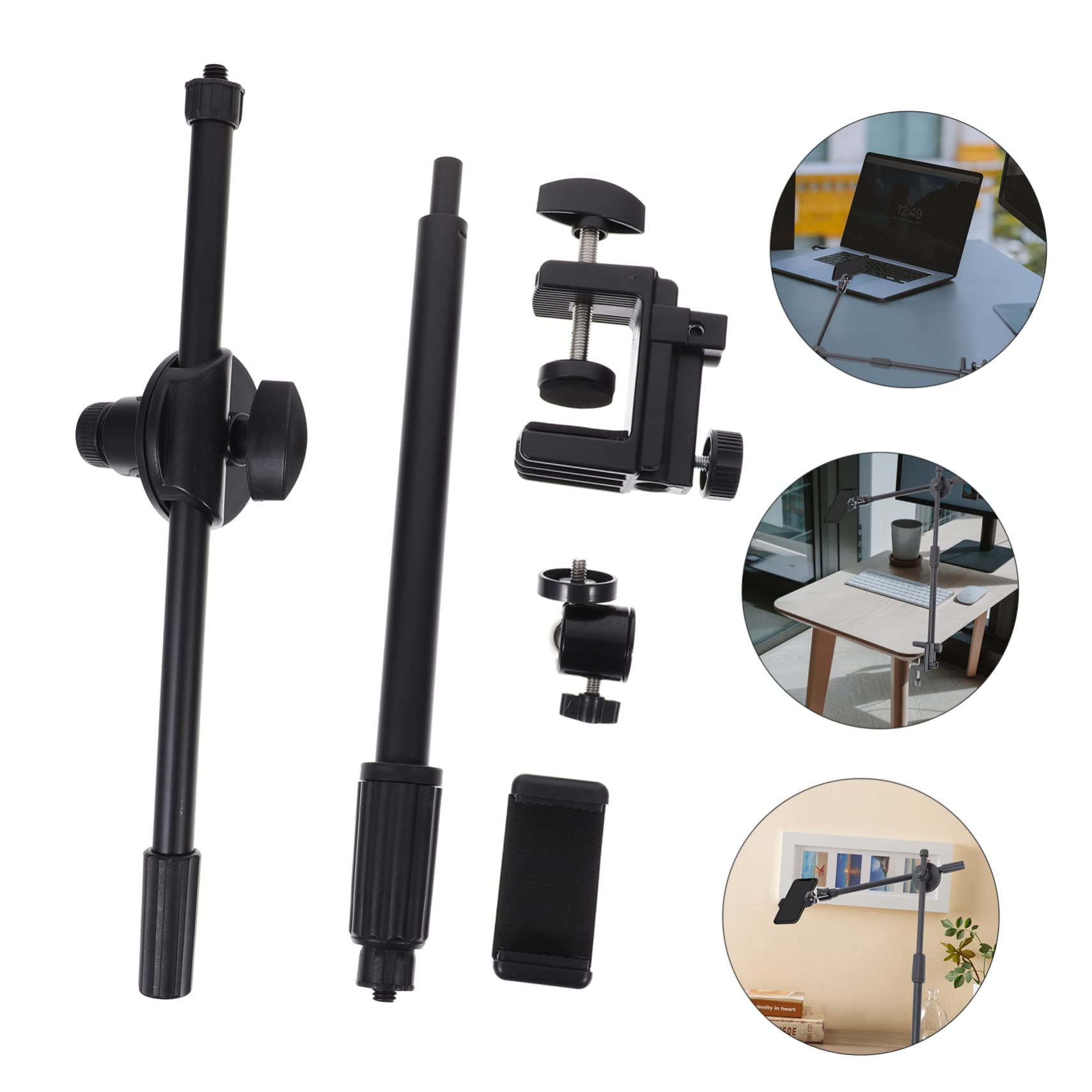 Soporte Negro Móvil Telescópico Teléfono Articulado para Brazo | Abs Metal y Silicona, Base Antideslizante, Rotación 360 Grados, para Sillas y Cabeceros