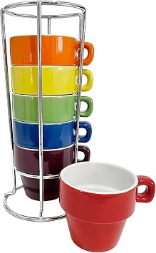 gypsy color 3 oz Espresso Stacking Mug Set with Metal Stand, Set of 6