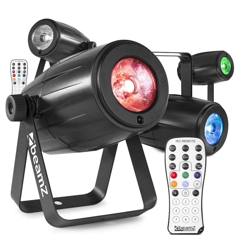 BeamZ PS12W LED Pinspot Lights Set - 4X RGBW 12W Pin Spot Lights with Remote Control, Disco Spot Light Kit for Mirror Ball, DJ Stage Lighting, Events, Sound Activated