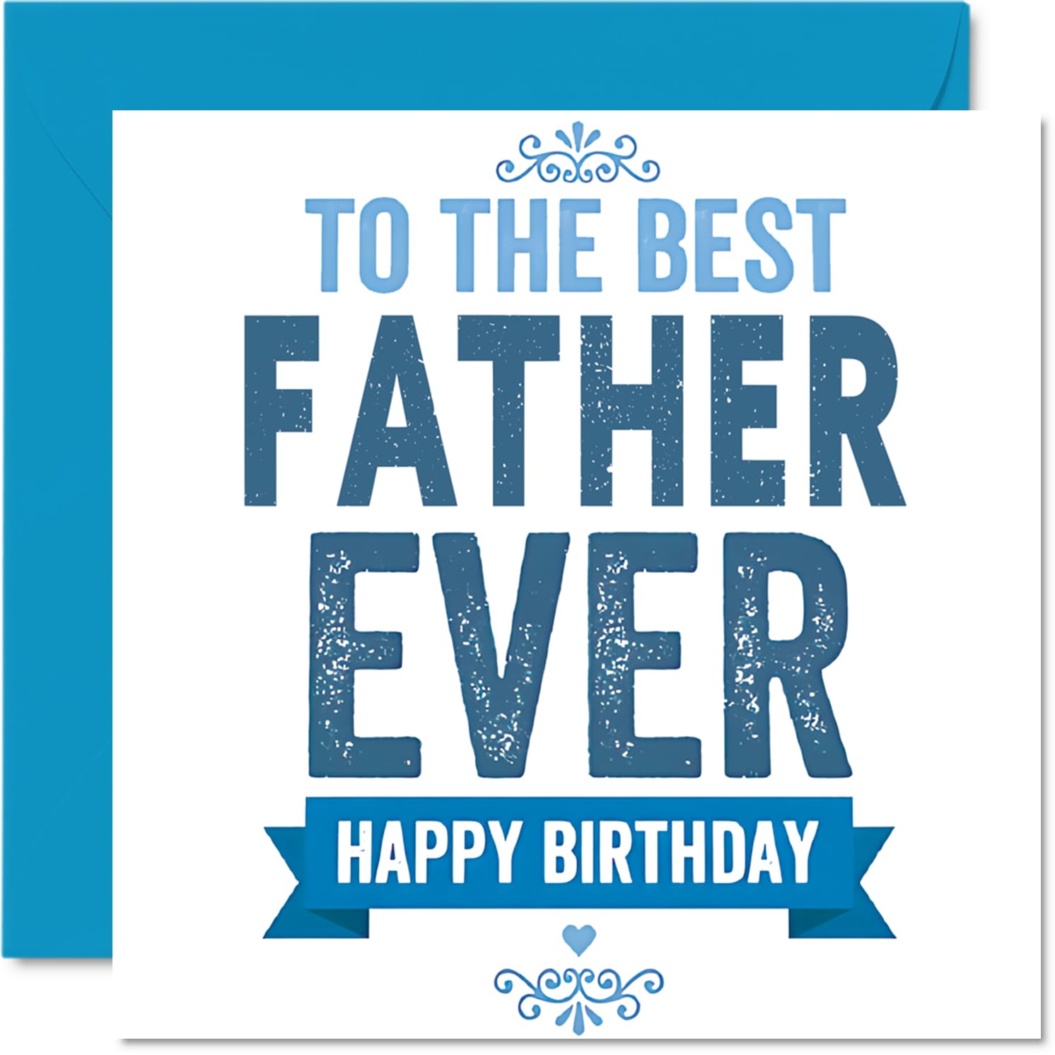 Heartfelt Birthday Card for Father - Cheers to the Best Father - Bold Blue and White Text Design - A Card That Says It All - 145mm Square, Envelope Included