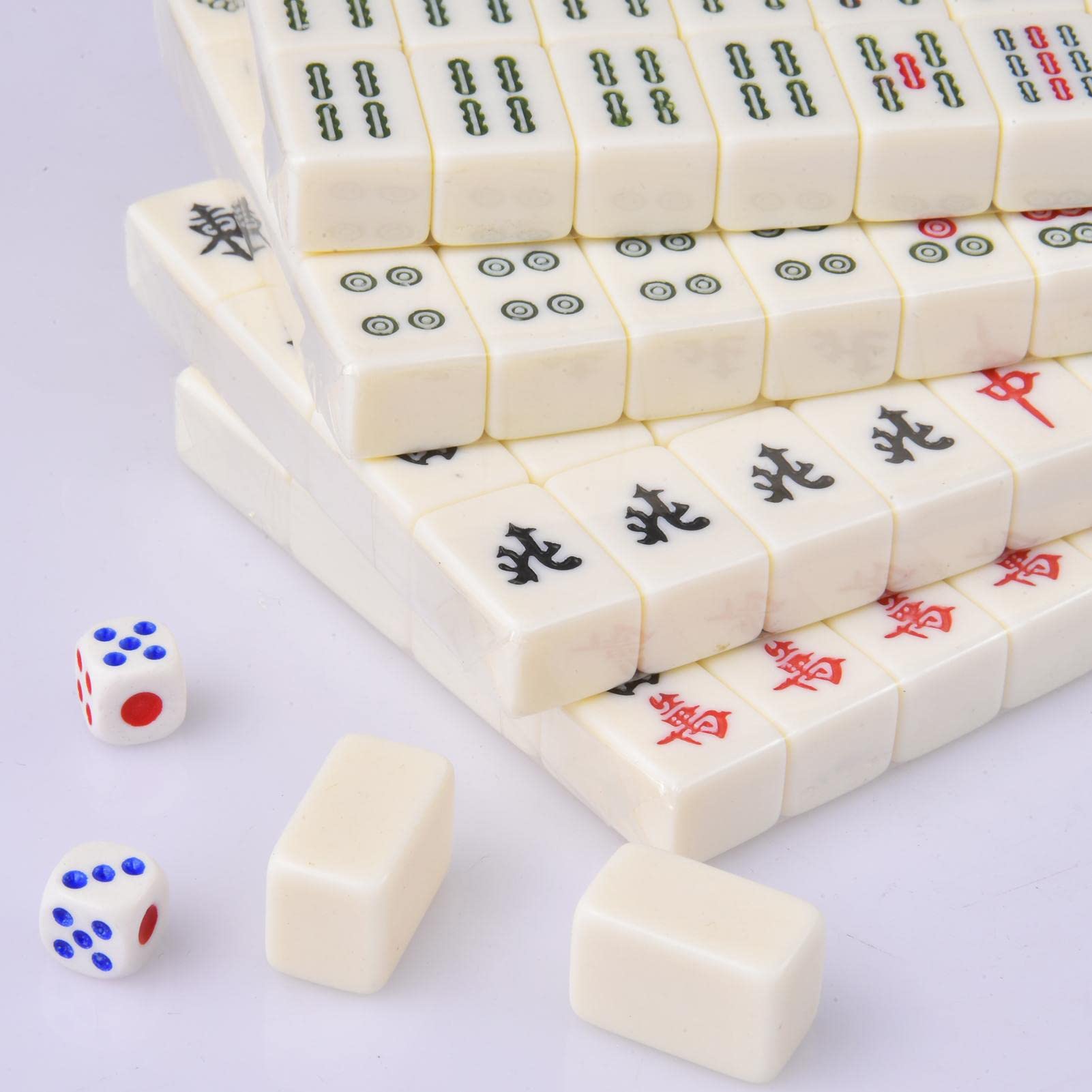 Mahjong Chinois Portable 144 Tuiles - Jeu De Voyage Avec Étui, Dés, Règles, Idéal Famille & Camping
