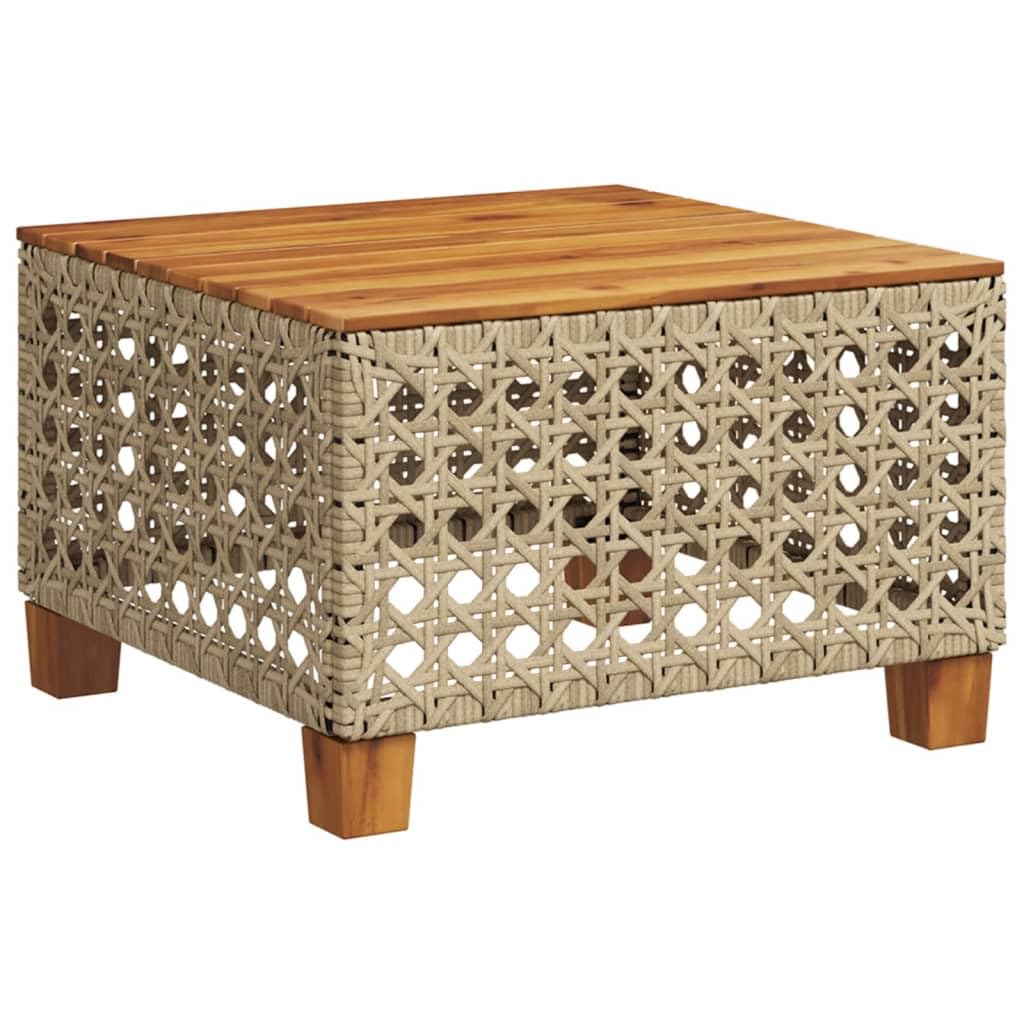 vidaXL Stolik ogrodowy, beż, 55x55x36 cm, rattan PE i drewno akacjowe