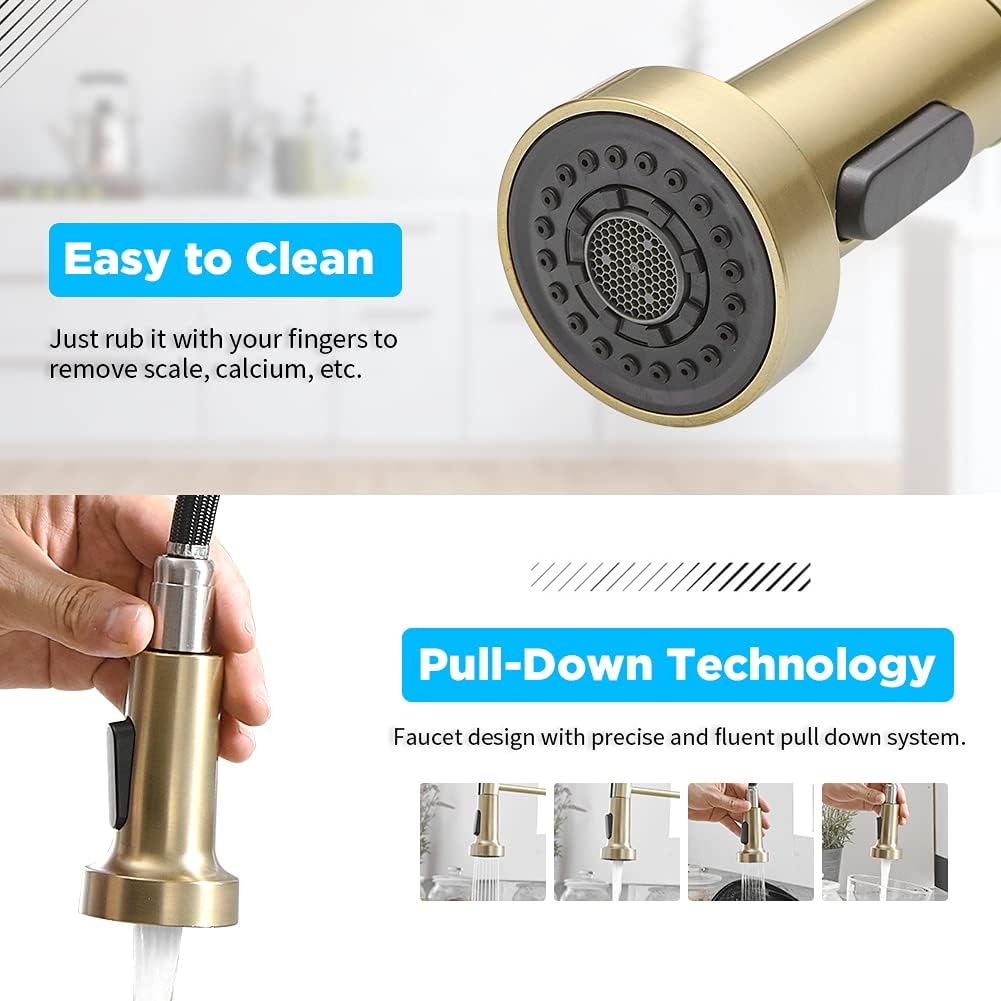 Uр Tо 40% оƒƒ Gold Pull Down Kitchen Faucet, HVNVN Spring Kitchen Faucets with Sprayer Solid Brass Brushed Gold Commercial Single Handle 1or3 Holes Faucet for Farmhouse Camper Laundry Utility Rv Wet Bar Sinks Tор Brаndѕ Gold Pull Down Kitchen Faucet, HVNVN Spring Kitchen Faucets with Sprayer Solid Brass Brushed Gold Commercial Single Handle 1or3 Holes Faucet for Farmhouse Camper Laundry Utility Rv Wet Bar Sinks