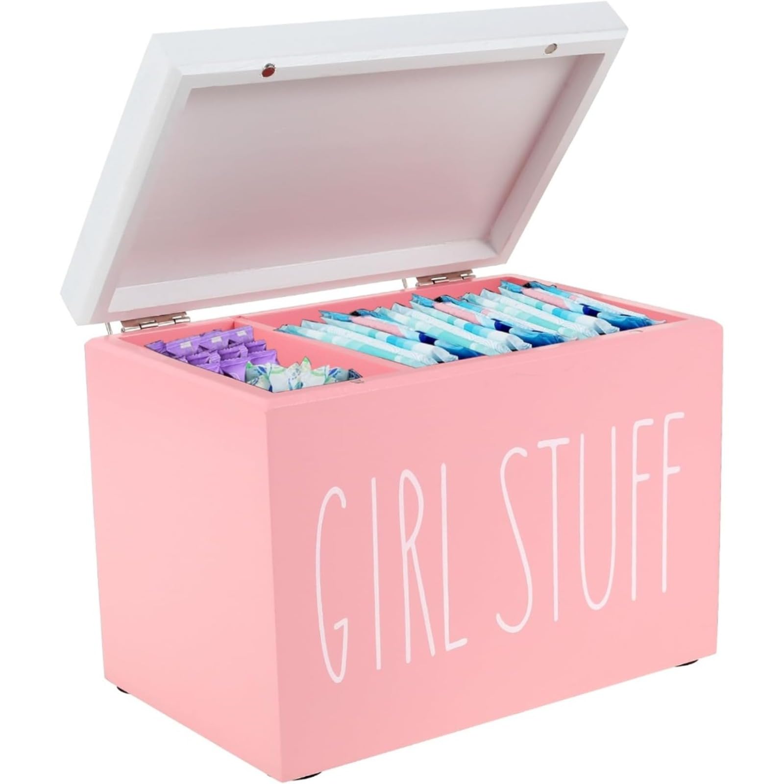 Xaccbba Women's Pink Tampon Holder Storage For Bathroom Versatile Tampon Sanitary Pad Storage Box Wood Storage Box Organizer Rustic Wood Bathroom Storage Bin With Lid Period Organizer For Feminine Products Caddy