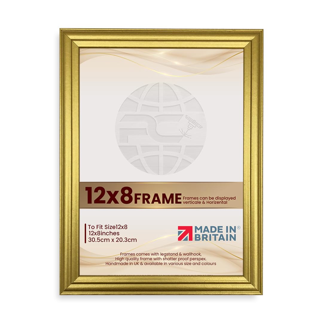 Procut Global Picture Frames 12x8 Gold - Classic 12x8 Frames With Safe Perspex Front & Wall Hanging Hooks - Premium Synthetic Wood - Handmade Frames — image 1