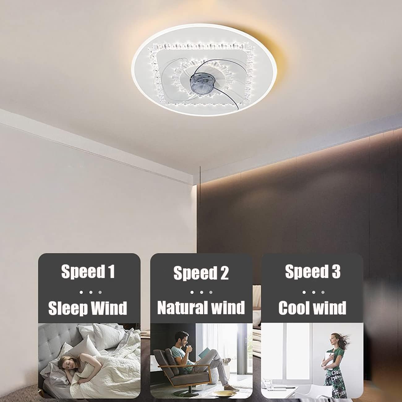 YUEGOO Bedroom Fans with Ceiling Lights 3 Speed Silent Fan with Remote Control Led Dimmable Ceiling Lights with Timer for Living Room Dining Room Fan Lighting