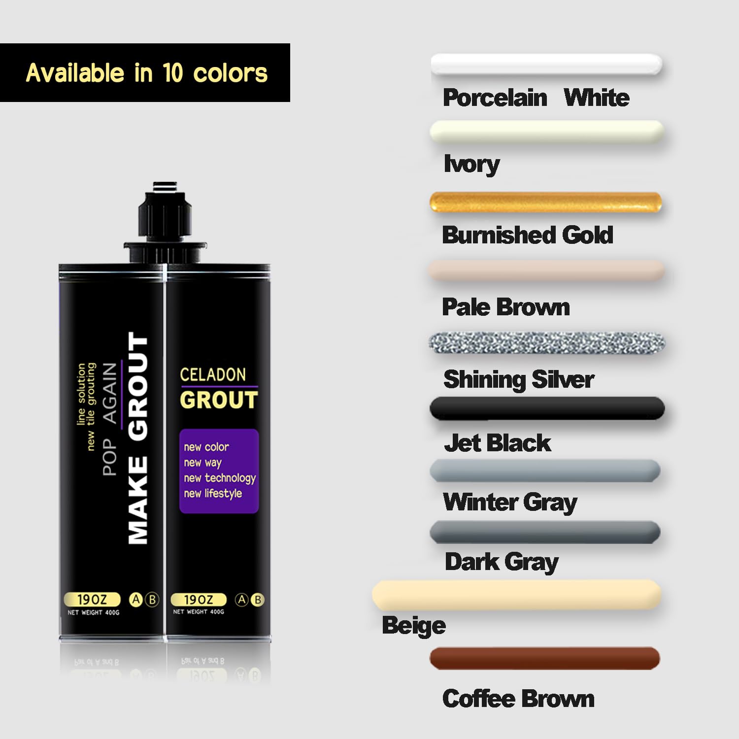 Epoxy Grout Beige 13.5 fl oz ｜Water & Stain Resistant & Zero Maintenance｜1:1 Auto-Mix Technology｜24hr Ready-to-Use｜Perfect for Shower Kitchen Pool | 10 Pearl Finishes for Tile & Stone