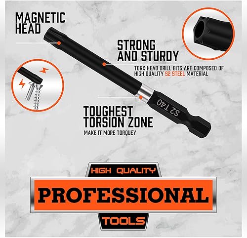 Miniatura 3 de HORUSDY Juego de brocas Torx de seguridad de 3 pulgadas con clasificación de impacto, 13 piezas para destornillador, taladro y destornillador de