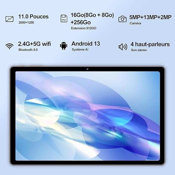 fezawio Tablette 11 Pouces 256GO ROM (TF 512GO), 2000 * 1200 Pixels, 8600mAh, 5G WiFi, 2.0GHz, 5 + 13MP, Bluetooth 5.0, Tablette avec Clavier + Souris + Étui De Protection - Or Rose - 4