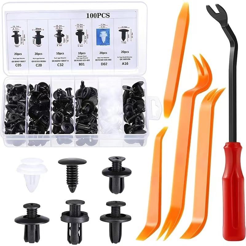 POGOL Car Bumper Repair Tool Kits, Universal Car Bumper & Door Trim Panel Retainer Clips Tool Kits, Fastener Remover Car Plastic Rivets Push Retainer Car Bumper Repair Kit ((100 pcs car bumper kit))