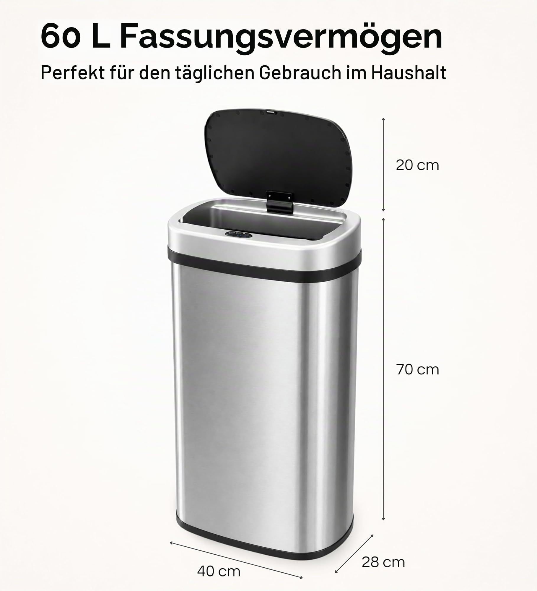 Five Stars® Abfalleimer mit Sensor - 60 Liter - Abfallbehälter aus Edelstahl - Mülleimer - Soft-close Deckel - Silber