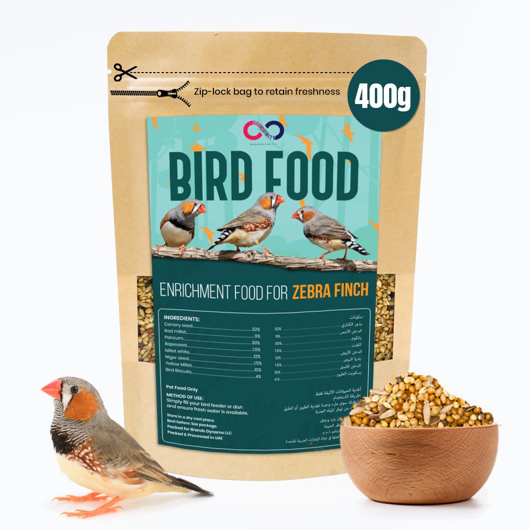 Brandsfinity 400g Premium Bird Feed for Zebra Finch - Bird Food with Canary Seeds, Millets, Niger Seeds & Bird Biscuits