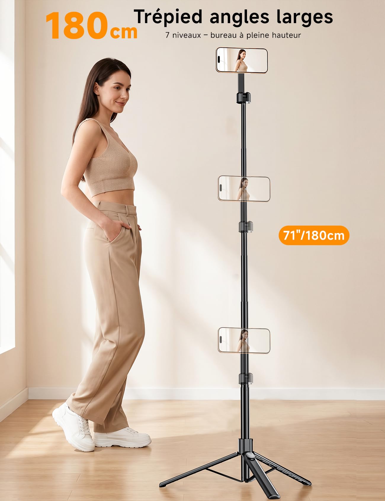 ANXRE 180 cm Magnétique Trepied Smartphone,Perche a Selfie,Kits Photo Vidéo