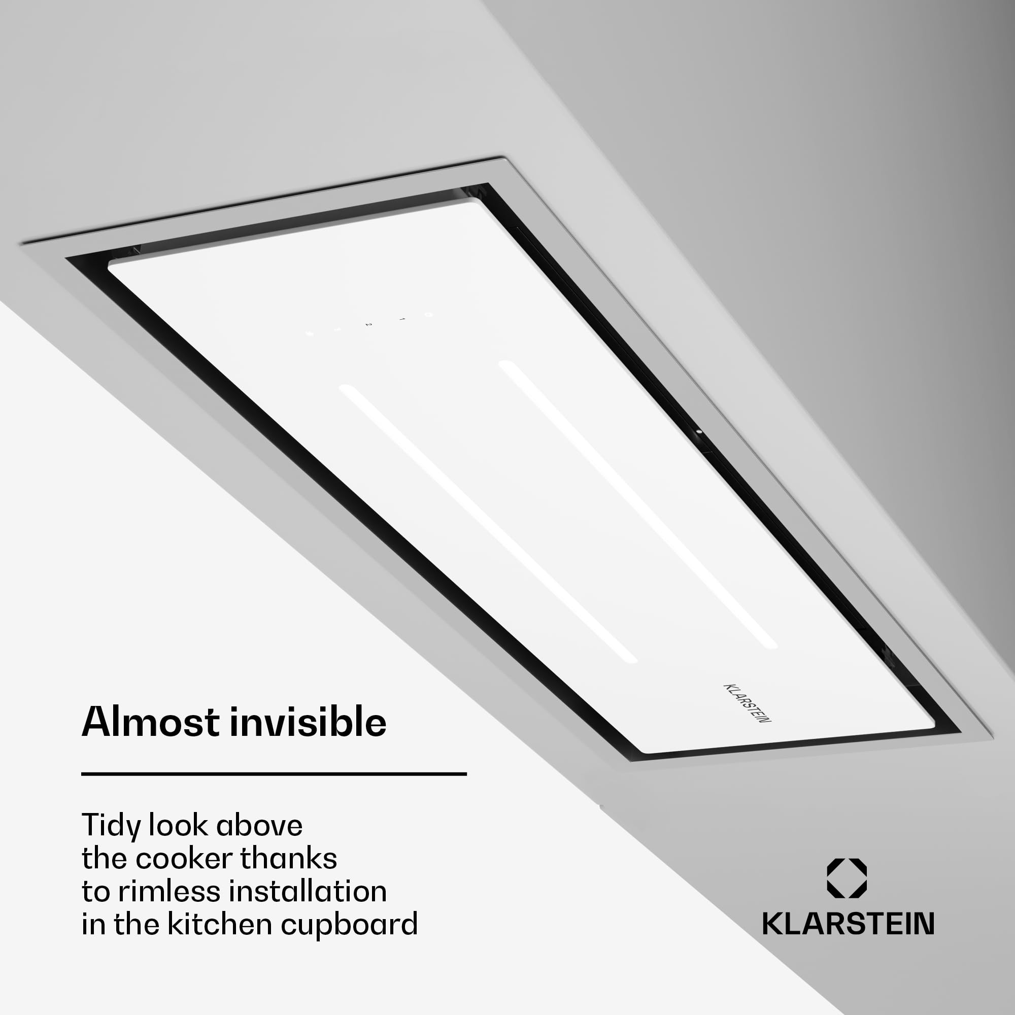Klarstein Okap kuchenny, Okap wyciągowy z aluminiowym filtrem do zmywarki, Cichy wyciągowy, Przepływ 436 m³/h, Wydajne okapy ścienne z diodami LED i panelem dotykowym