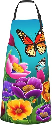 Miniatura 4 de Delantales florales azules para el hogar, 2 bolsillos, 33 x 28 pulgadas, para hombres y mujeres, diseño floral gris, impermeable, para manualidades,