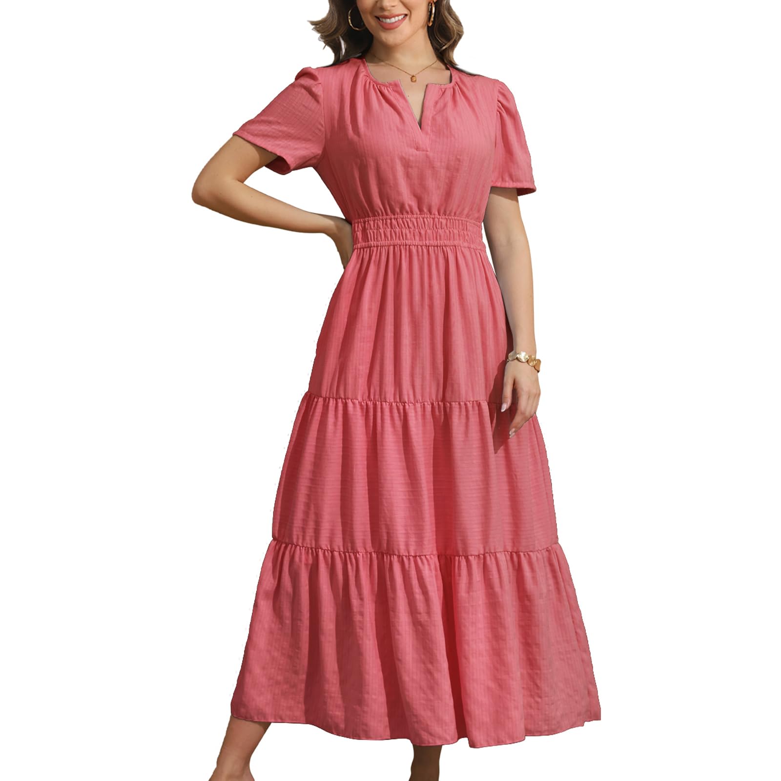 Maxi Dresses for Women Short Sleeves Casual Dress with Pockets
