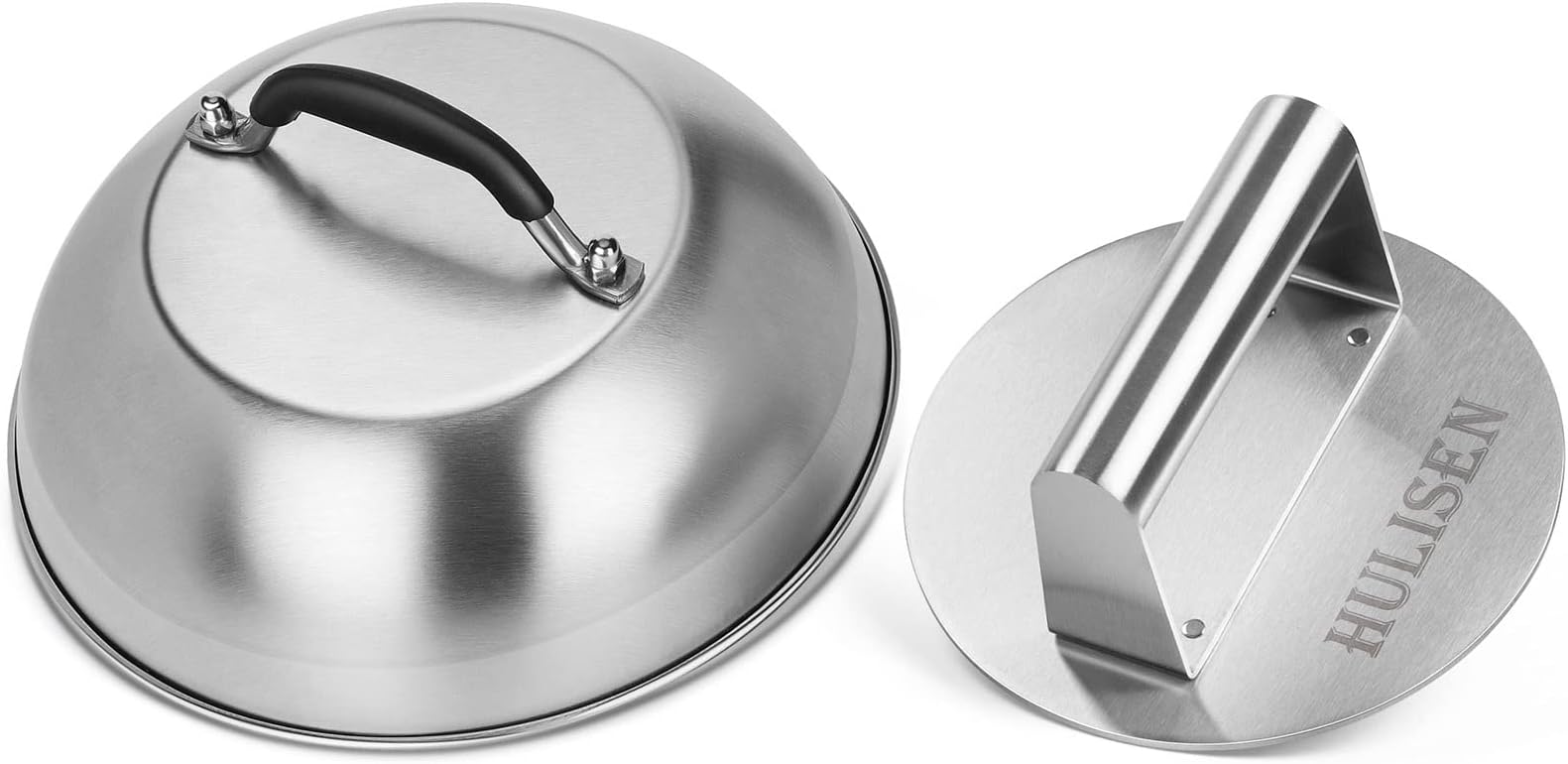 HULISEN Cheese Melting Dome & Smashed Burger Press, 9 Inch Heavy Duty Round Basting Cover with Stainless Steel Burger Smasher, Griddle Accessories Kit for Flat Top Grill Cooking Indoor/Outdoor