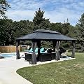 PURPLE LEAF 12' X 20' Patio Hardtop Gazebo Outdoor Pavilion Gazebo with Galvanized Steel Double Roof for Patio Lawn Garden Aluminum with Mosquito Nets and Curtains Grey