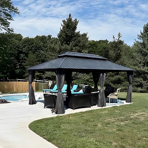 Image of PURPLE LEAF Large Hardtop Gazebo 12' x 20' with Double Roof, Grey