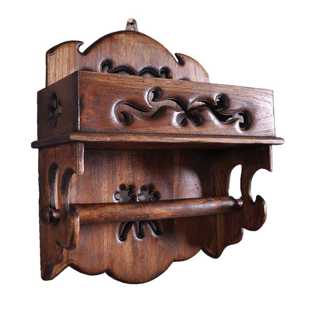 NEECS Portarotolo a Parete per Bagno Antico Intagliato in Legno massello Portarotolo per Carta da Disegno in Legno Scaffale per Carta da Disegno in Legno