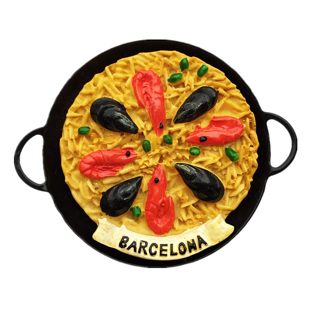 Spanish Cuisine Paella-Seafood Rice of Barcelona Spain 3D Fridge Magnet Travel Souvenir Gift,Home & Kitchen Decoration Magnetic Sticker Barcelona Refrigerator Magnet Collection Round