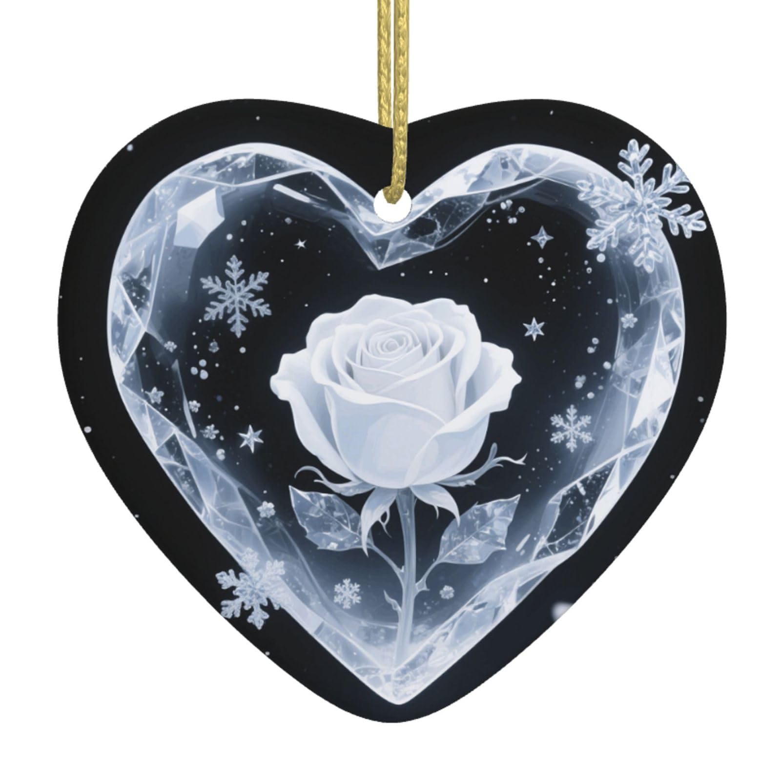 Winter Art Hearts Christmas Ornament 2025 Heart Ceramic Hanging Ornaments for Home Decor Christmas Decorations with Gold Rope Double-Sided Xmas Tree Ceramic Hanging for Holiday Party