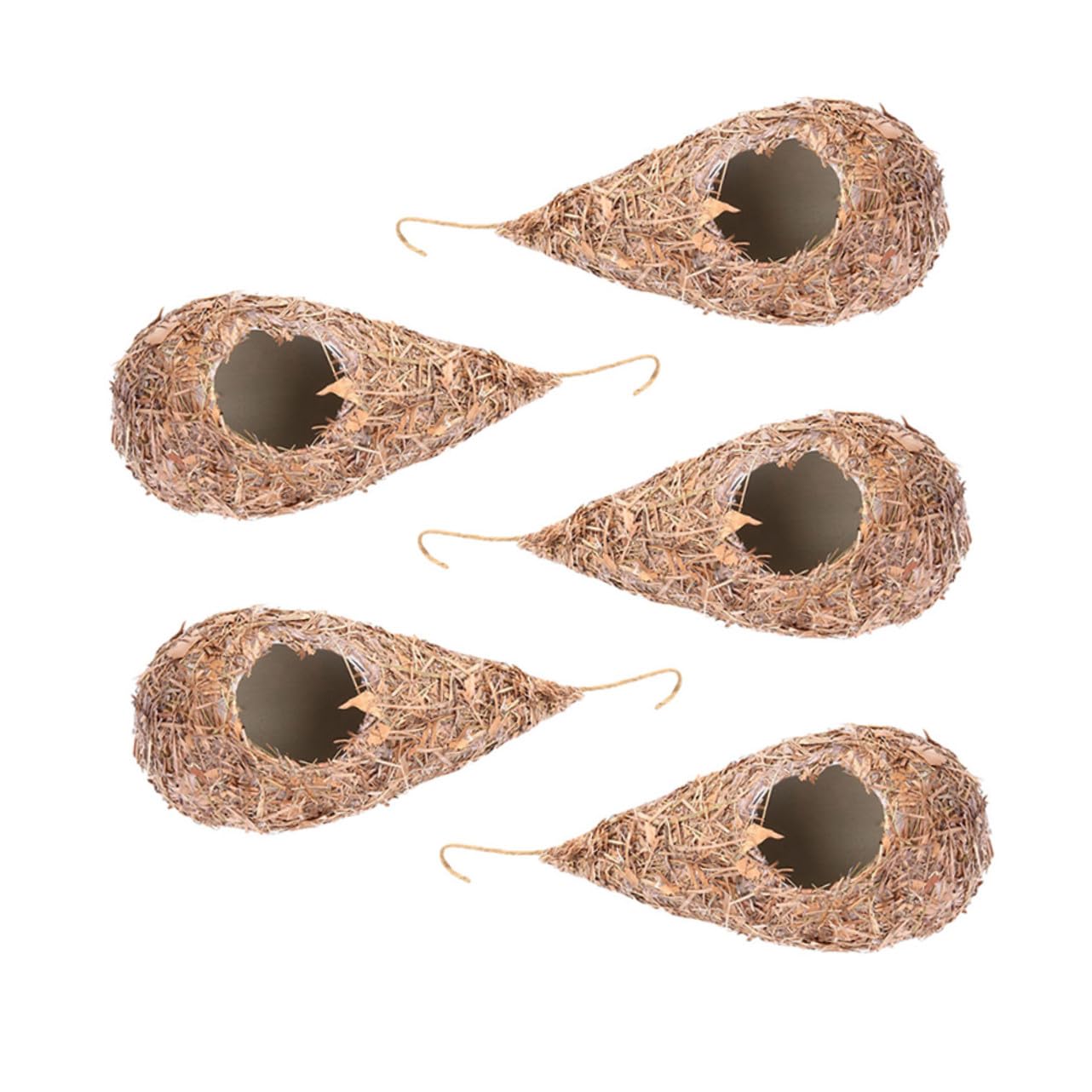 Set 5 Pezzi Nidi per Uccelli da Appendere in Paglia Intrecciata, Casetta Rustica Decorativa e Calda per Uccellini Piccoli per Giardino e Casa