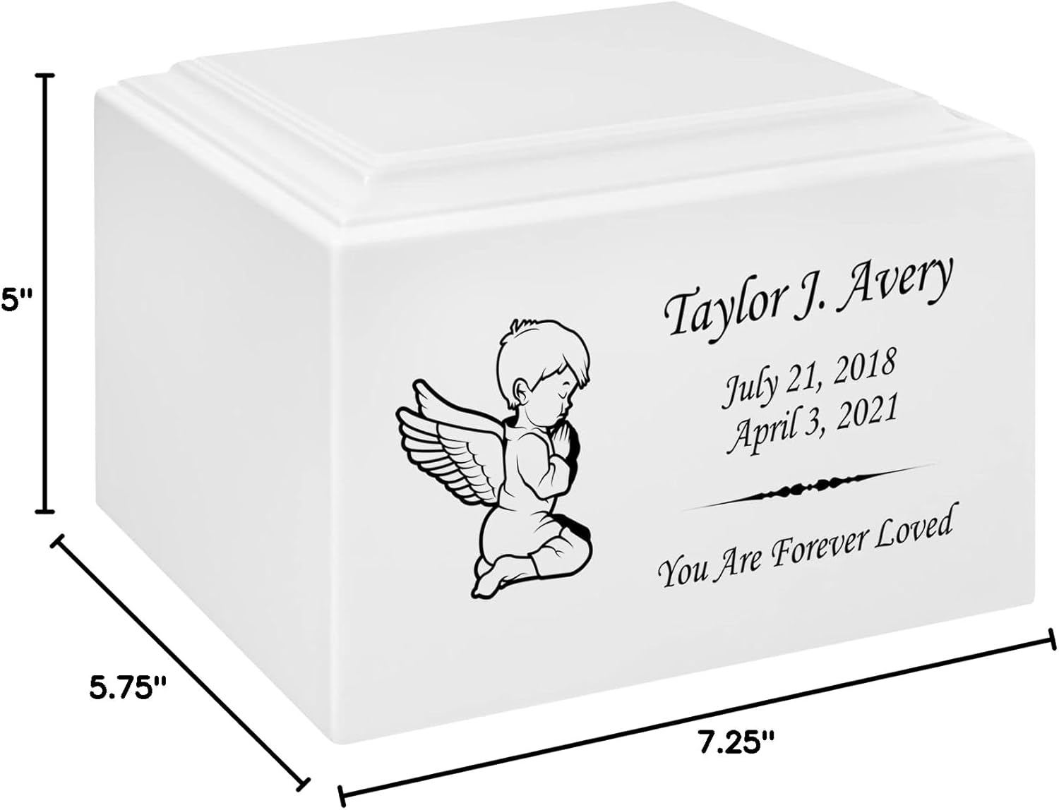 Stonewood Angel Boy Cremation Urn for Infant Ashes - Composite Wood Cremation Urn for Childs Ashes - 110 Cubic Inch Capacity - Includes Name, Dates and Sentiment