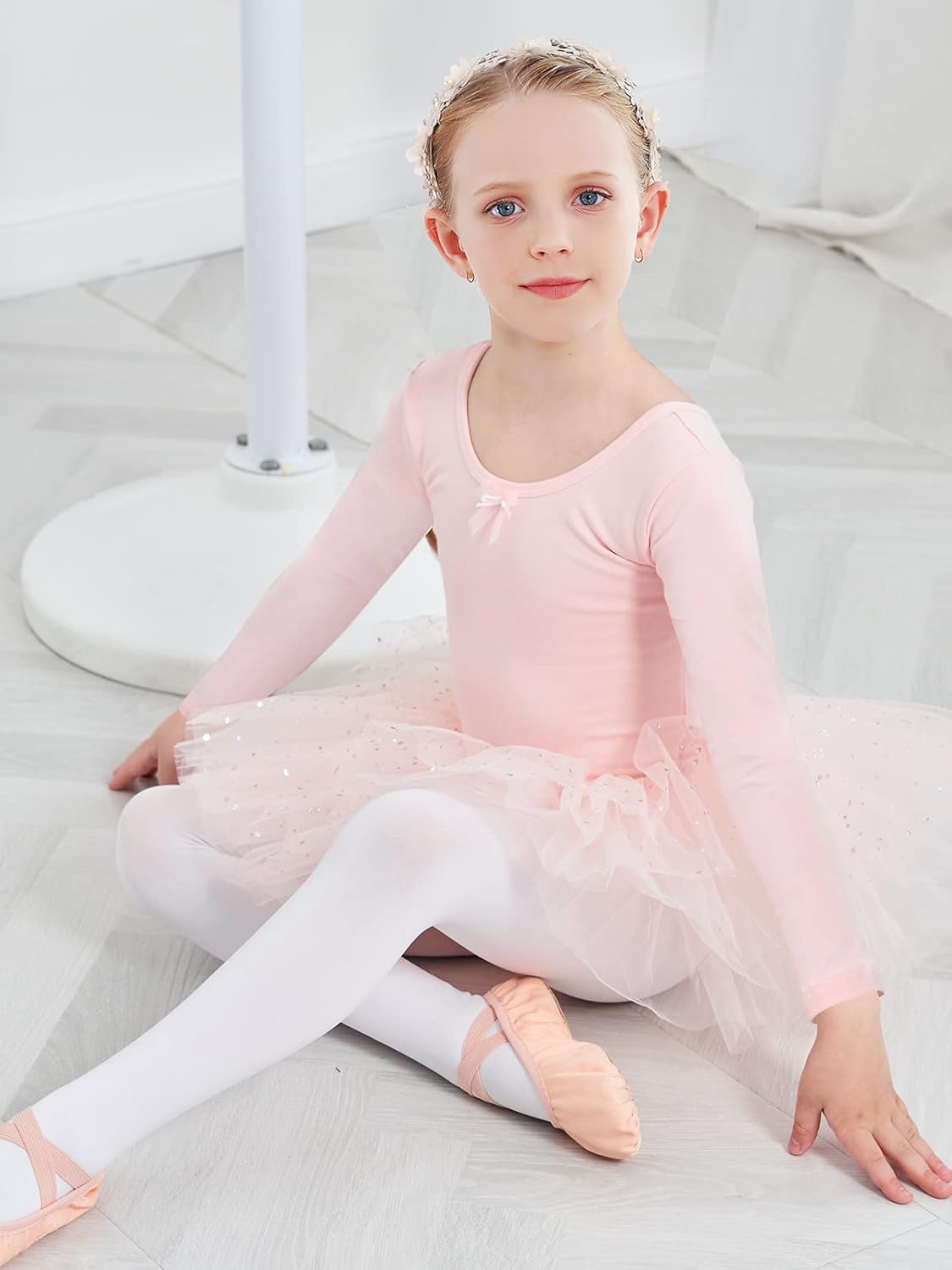 Ballet Leotards for Girls Toddler Long Sleeve Dance Leotard with Tutu Skirt Pink Dance Outfit Glitter Ballet Dress - Image 5
