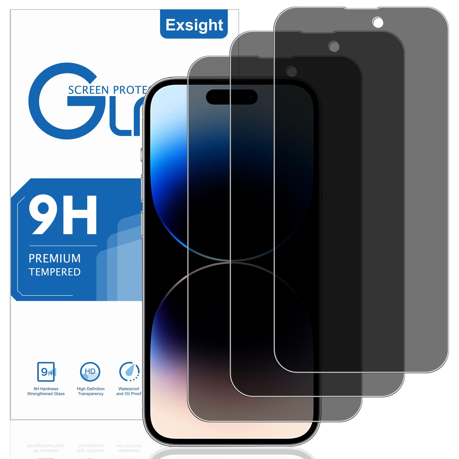 Paquete de 3 protectores de pantalla de privacidad para iPhone 14 Pro Max, dureza 9H+, película de vidrio templado antiespía, compatible con desbloqueo de huellas dactilares, protección contra