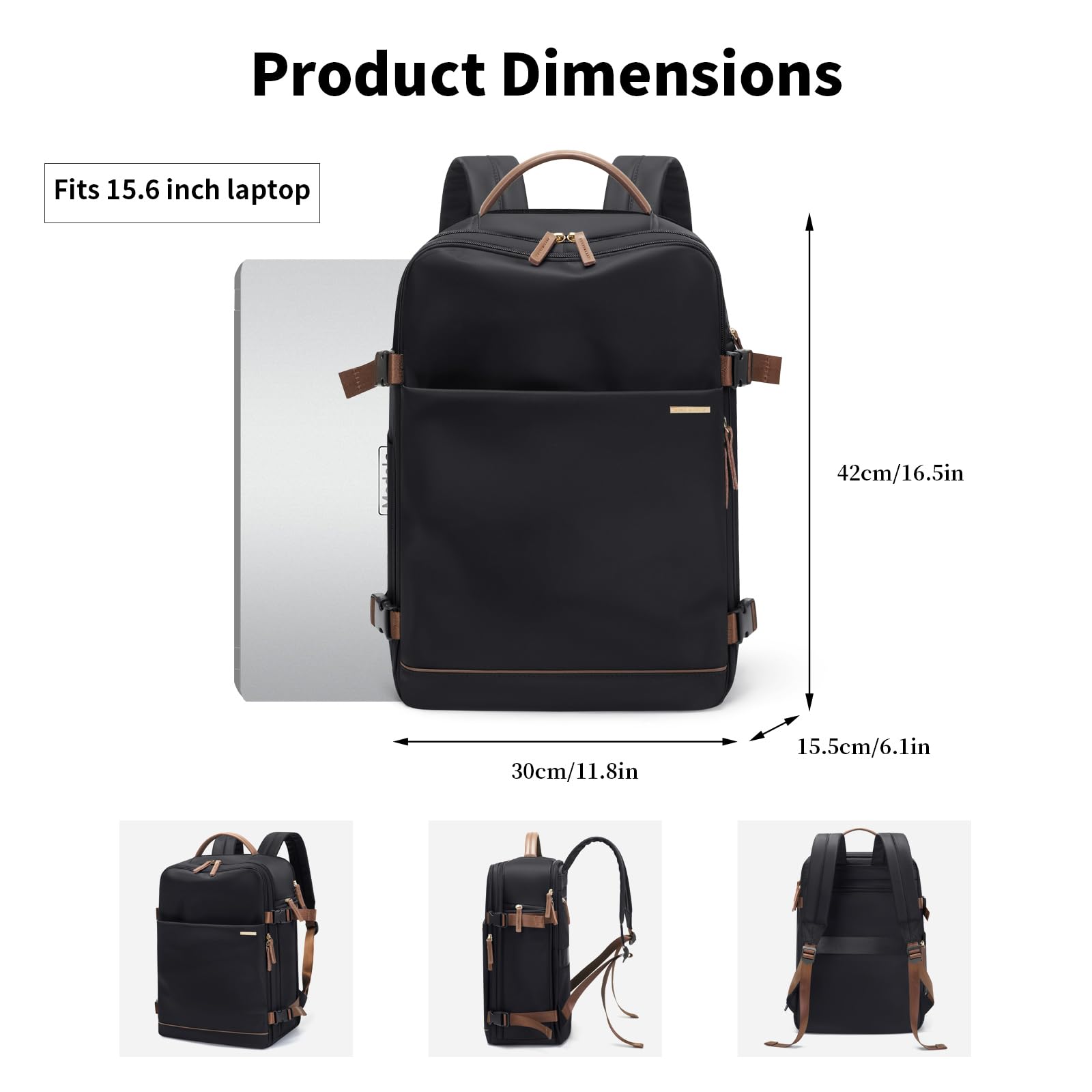 GOLF SUPAGS Zaino per Laptop con Scomparto per Laptop Separato Adatto a Notebook da 15,6 Pollici Borsa per Computer di Grande Capacità per Zaini da Lavoro e da Viaggio per Università da Donna (Nero)