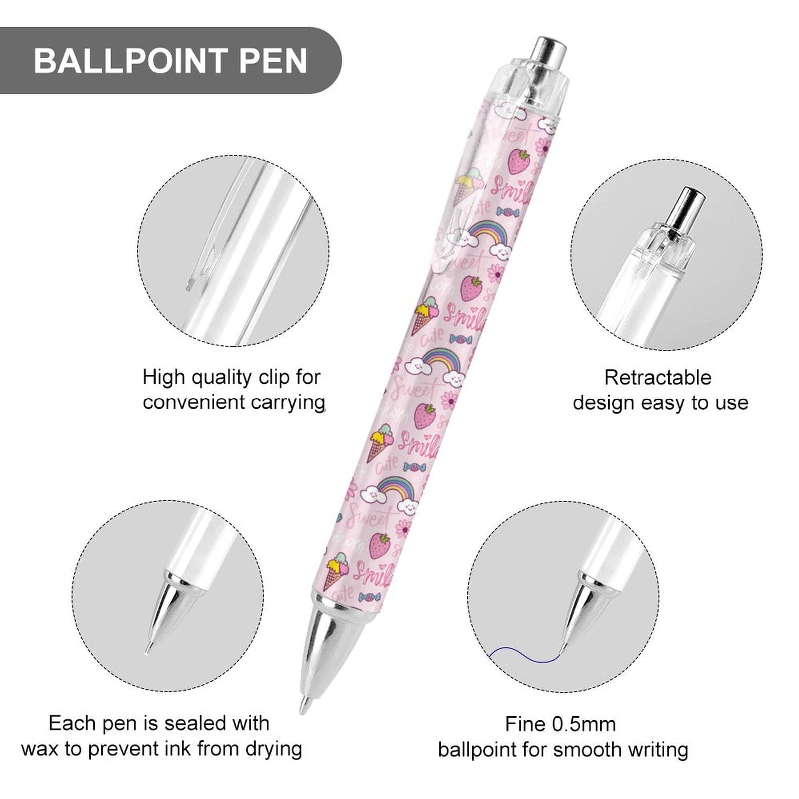 Stylo Gel Noir 0.5mm – Pointe Fine, écriture Fluide, Design Chouette Mignon, Rétractable
