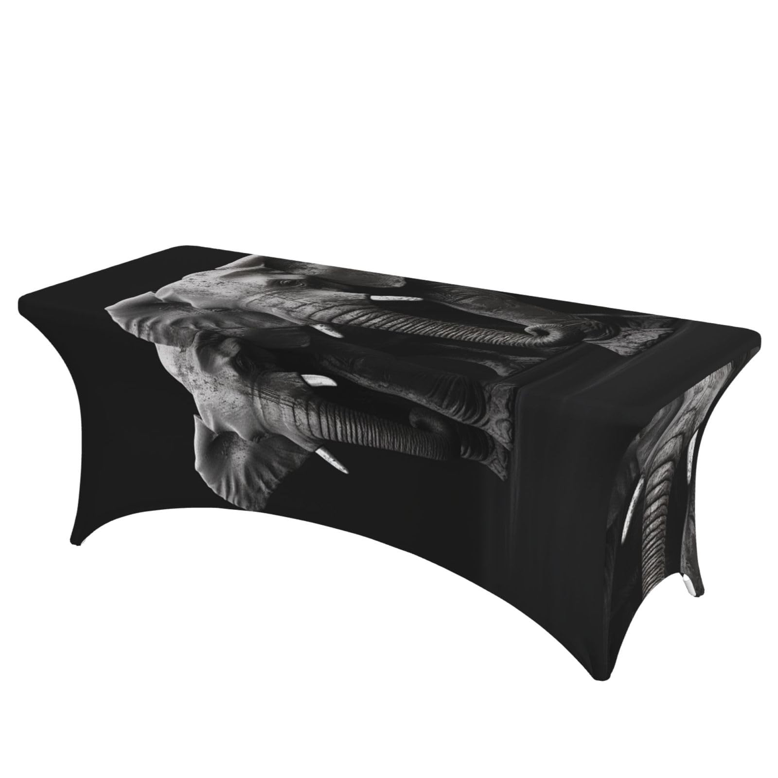 DWVTSLH 6FT Spandex Table Covers for Rectangle Tables, Wrinkle Resistant Stretch Tablecloths, Ultimate Fitted 3D Gray Elephant Table Cloth for Party, Wedding, Banquet