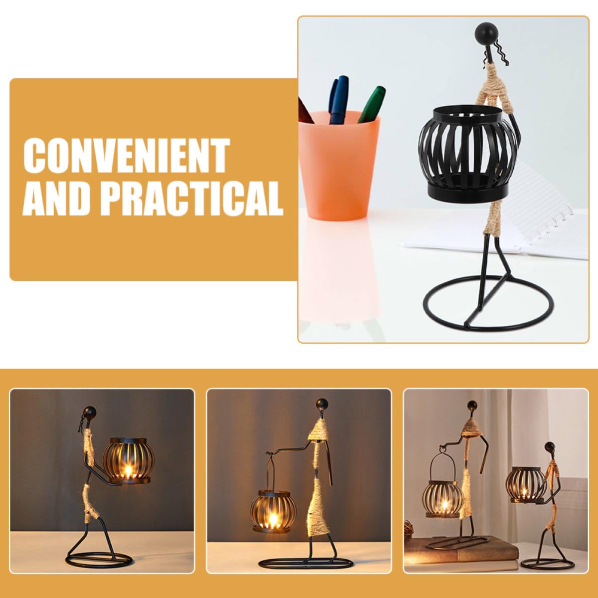 2 Piezas Candelabro de Hierro Vintage Diseño de Niña Pequeña