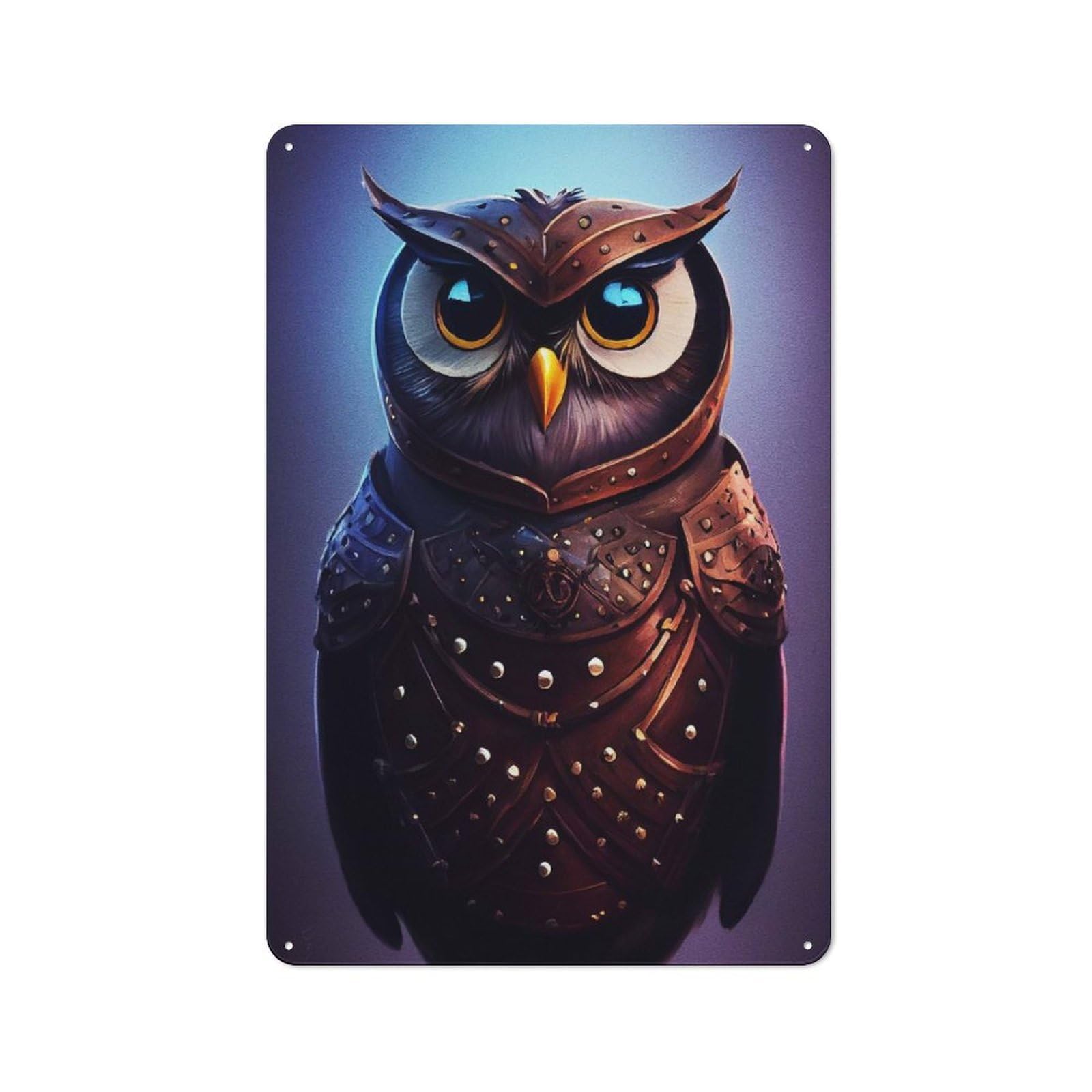 Decorative Metal Plaque with The Owl Fantasy Design 30x20cm, Modern Retro Studio Wall Art for Workspace, Cafe, Hallway Or Garage