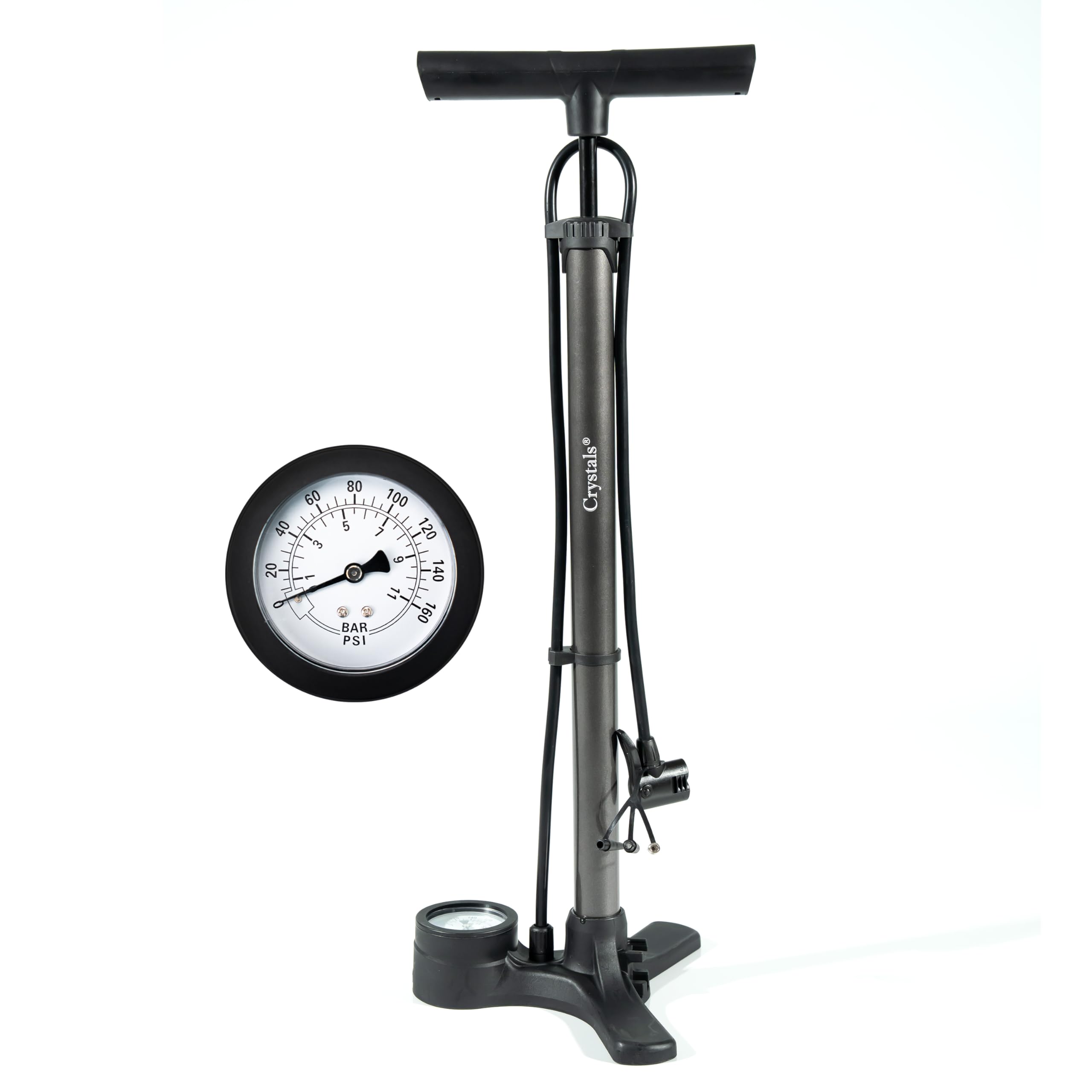 Crystal Bicycle Pump with Pressure Gauge โ Portable Bike Tire Pump for Road & Mountain Bike, Foot Air Pump for Bike Tyres, Car Tyres & Balls, Bike Foot Pump with Presta & Schrader Valves for all Bikes