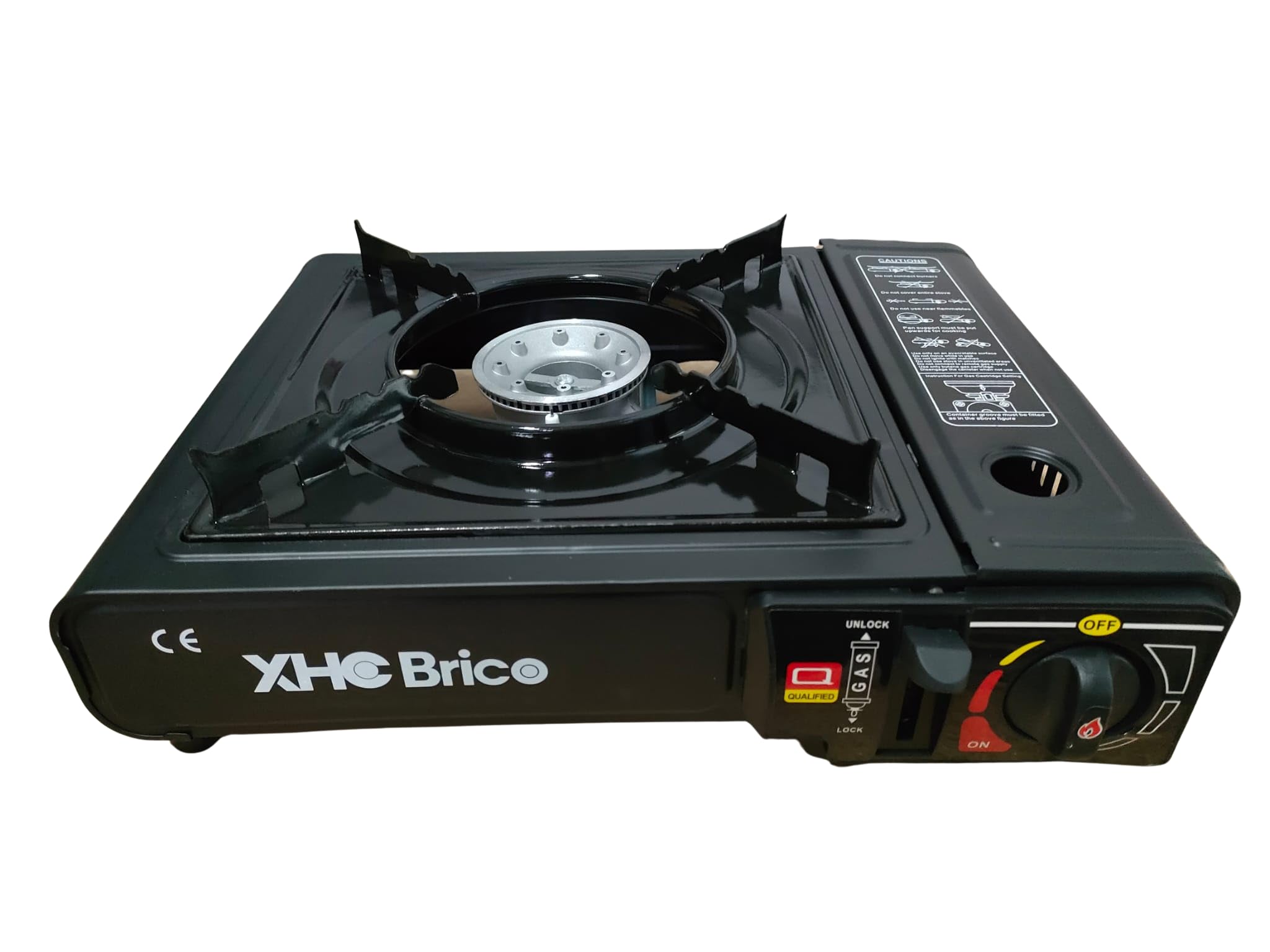 XHC BRICO - Cocina Portatil | Hornillo de camping gas | Estufa de gas portatil para camping | Doble uso, Dual | Apto para botellas de 227g y bombonas de butano (Hornillo + 4 Gases)