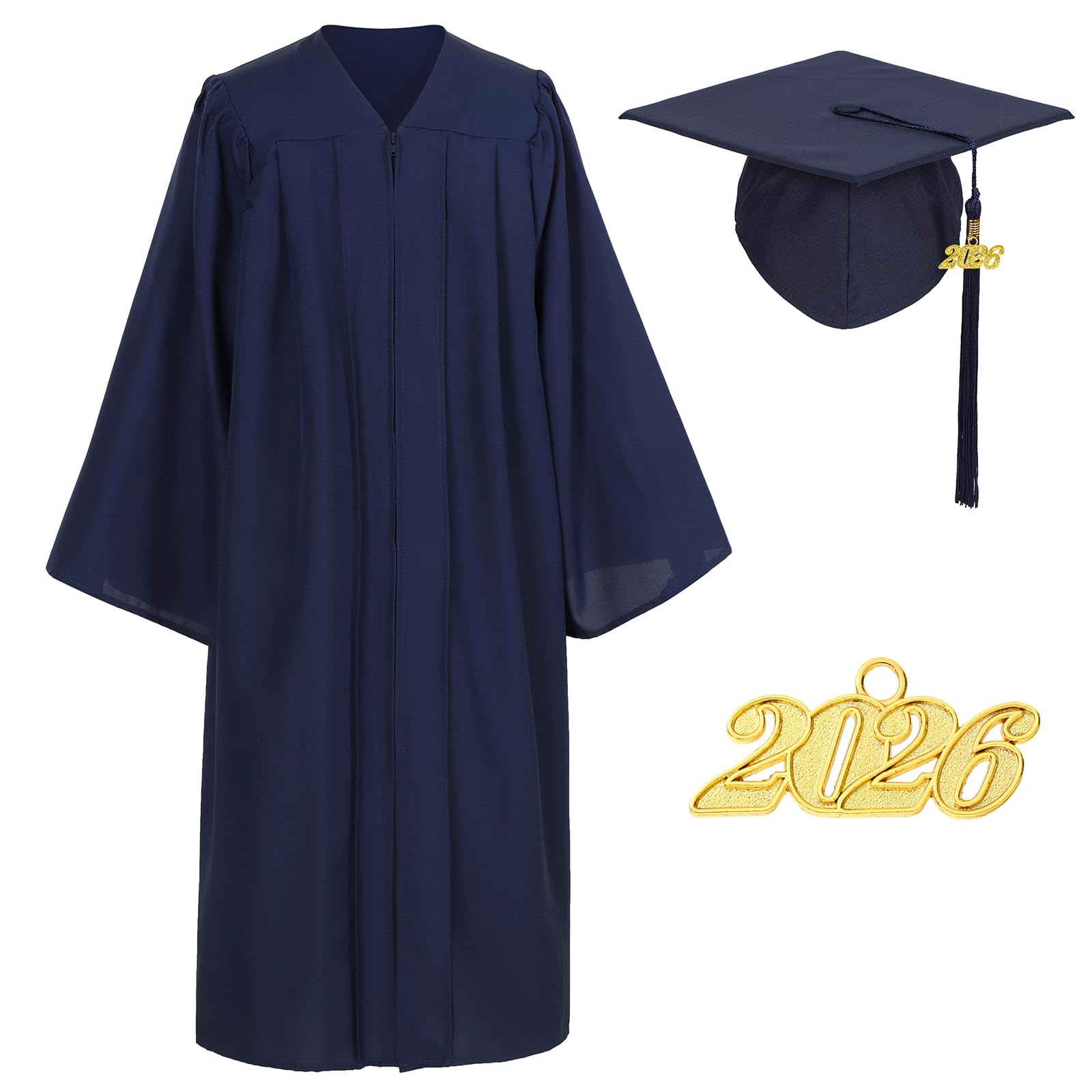 Photo 1 of Gradwow Matte Graduation Cap Gown and Tassel Set for Adults Bachelor High School College University (Navy Blue, 57)