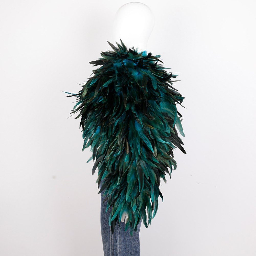 Mantello Gotico con Piume, Scialle, Poncho con Piume, Colletto, Mantello, Stola, Colletto Allacciato, Sciarpa, Scialle, Avvolgente, Colletto, Costume di Halloween