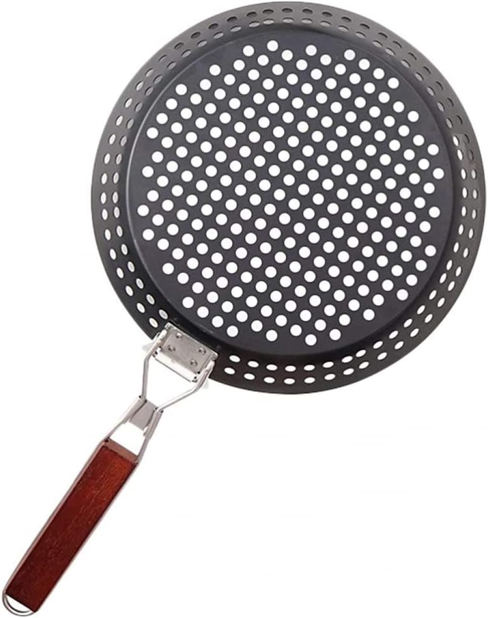Round Barbecue Nonstick Pan Grill Skillet Grill Topper Tray with Foldable Handle BBQ Grill Wok for Home Kitchen Outdoor Barbecue