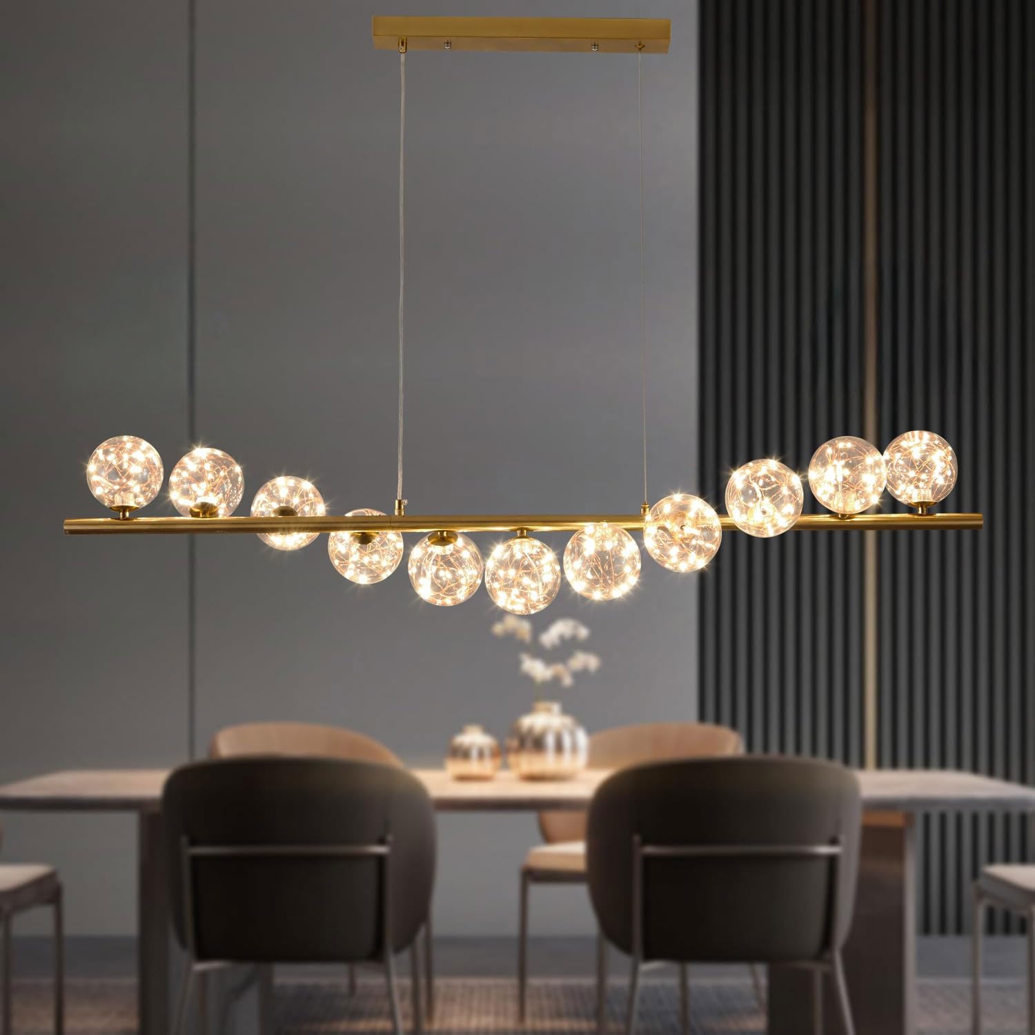 Modern Chandelier,Chandeliers for Dining Rooms,Mid Century Gold Brass Pendant Light With Glass Lampshade, Globe Hanging Pendant Light for Dining Room, Kitchen Island, Living (11-Light)