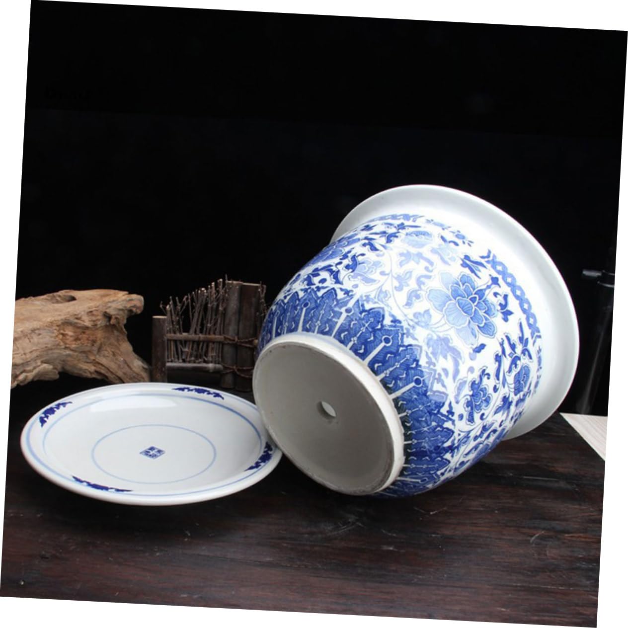 YARNOW Vaso Per Piante in Porcellana Blu e Bianca Vaso Per Da Interno Con Vassoio