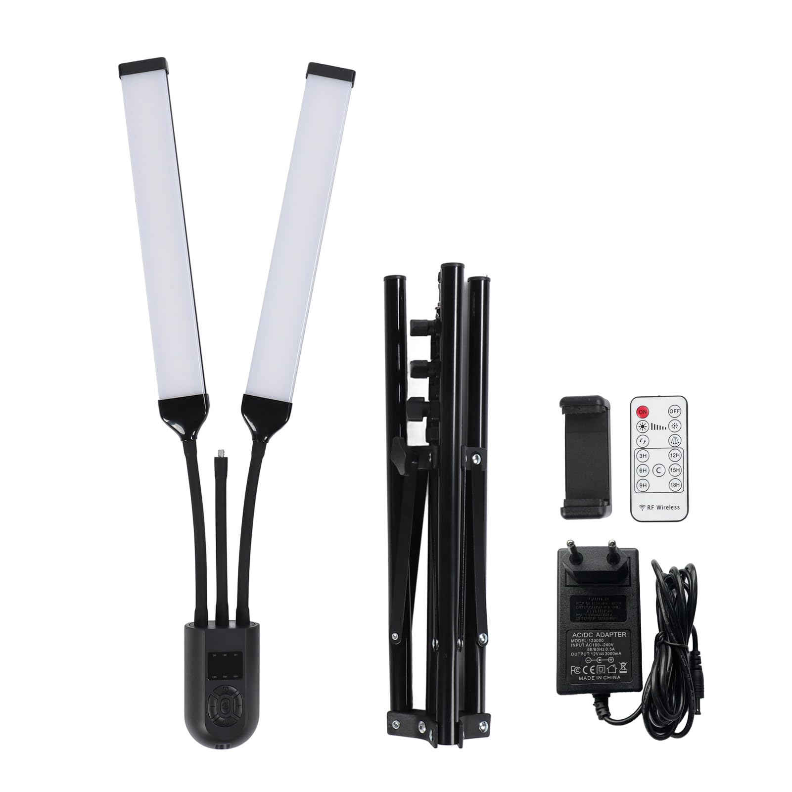 Lampe de Studio LED à Double Bras, avec Trépied et Support de Téléphone, pour Maquillage, Extension de Cils, Diffusion en Direct (Prise USB)