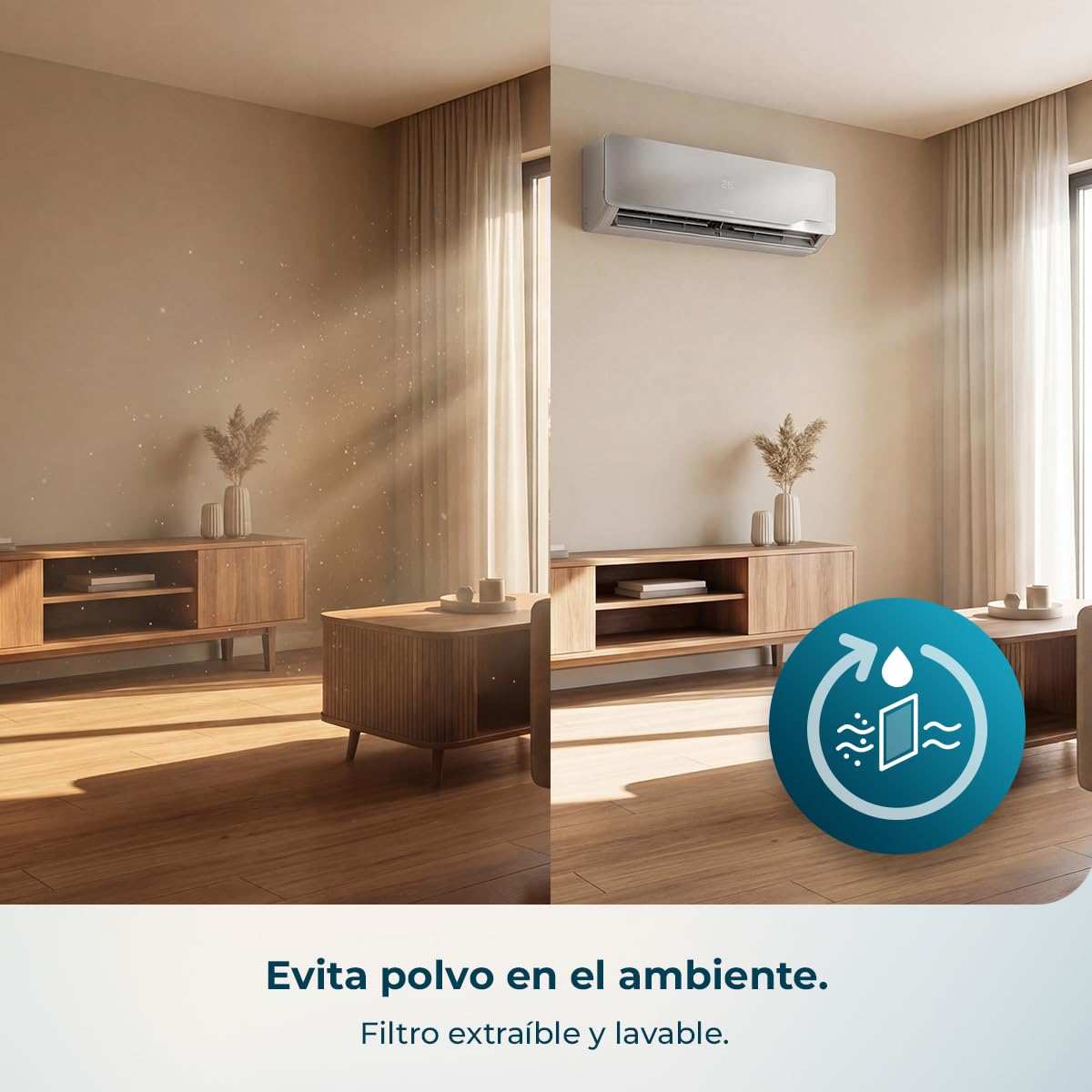 Cecotec Aire Acondicionado Split AirClima 12000 Wind Connected. Inverter, 12000 BTU, Bomba de Calor, 5 Modos, Clase A++; Deshumidificador 21,6 L/día, Pantalla LED, Temporizador 24h, Filtro Lavable