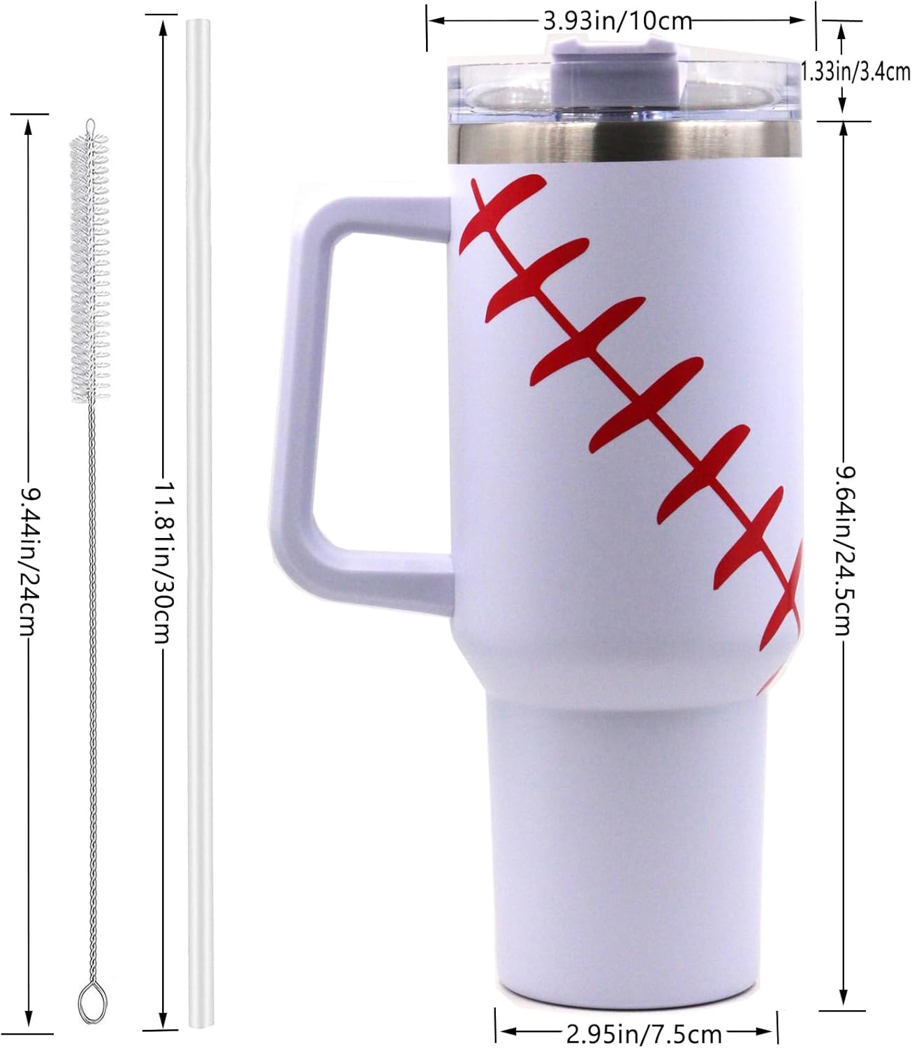 FMYWZS 40 oz Baseball Tumbler with Handle, Double Wall Vacuum Insulated Stainless Steel Cup Travel Mug with Lid and Straw, Baseball Accessories Stuff Gifts for Mom Men Boys Girls - Image 3