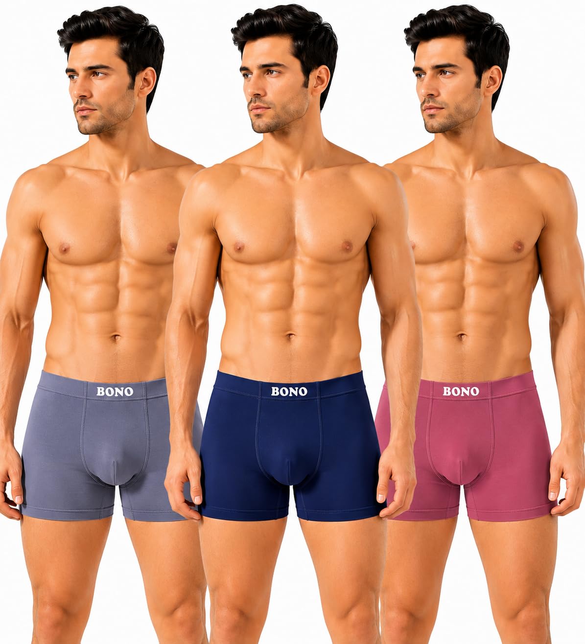 Mens Underwear Pack of 3 Breathable Inner Micromodal Trunk for Men No-Marks Inner Elastic Waistband Moisture Wicking Underwear Combo (Airforce-Black-Grey-M)-image-34