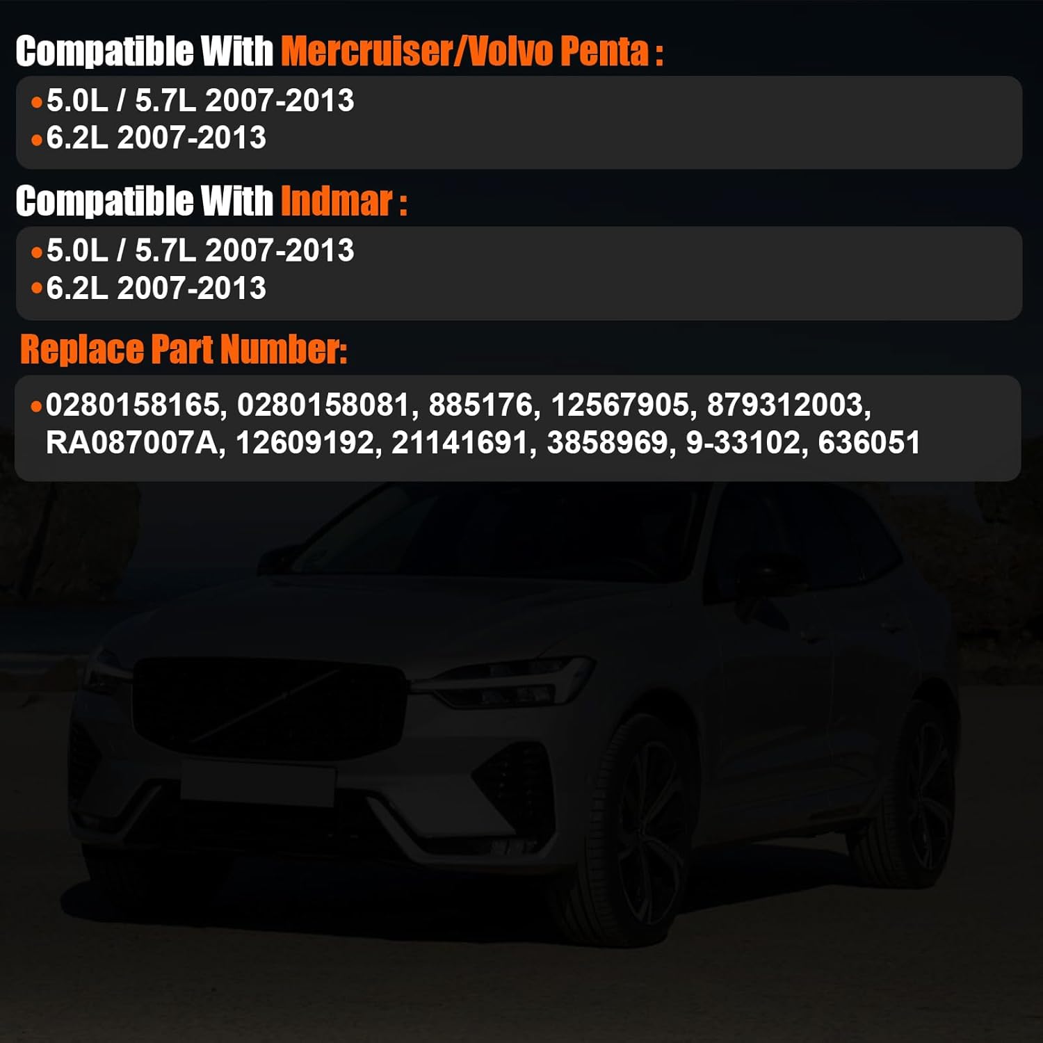 2007-2013 8PCS Fuel Injectors Compatible for Mercruiser, Indmar, Crusader, Volvo Penta 2007-2013 5.0L/5.7L/6.2L Replace 0280158165