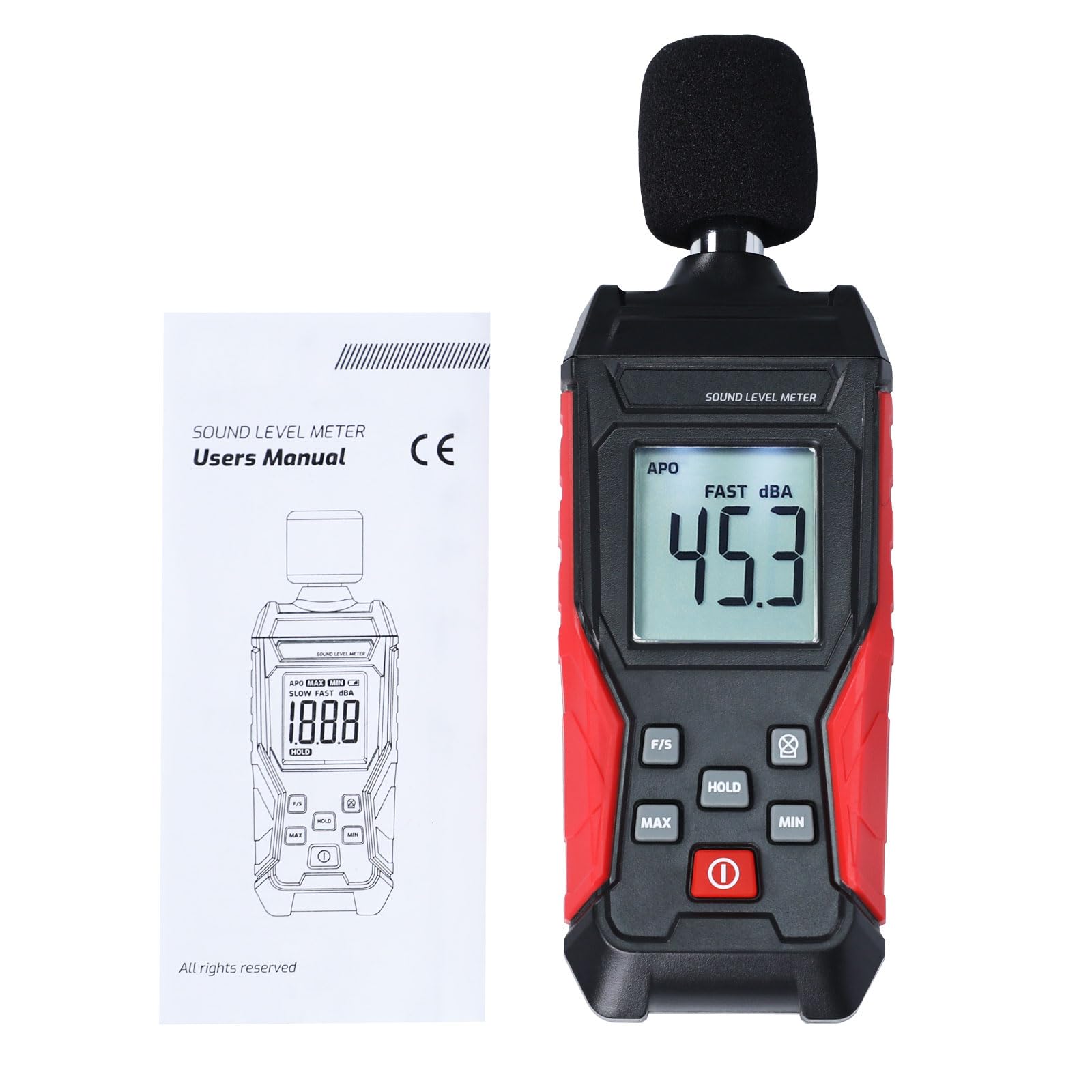 Medidor de decibelios Lector de nivel de sonido portátil SPL medidor de 30 a 130 dB máx/min alarma de retención de datos con retroiluminación pantalla LCD A/C ponderado medidor de decibelios de ruido