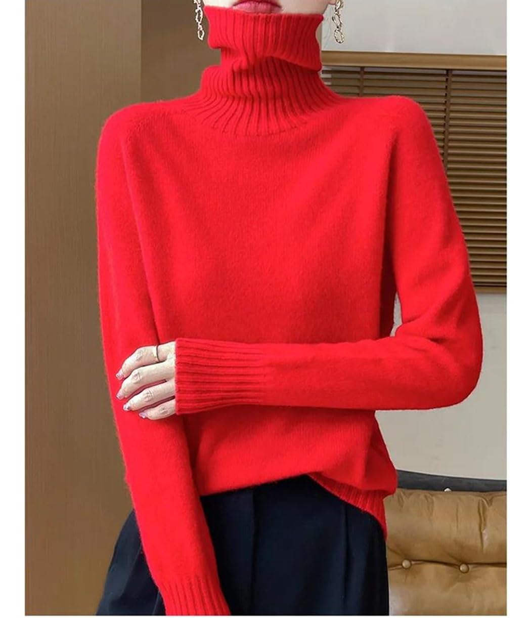 Sweter Damski Z Kaszmiru Z Wysokim Kołnierzem, Dzianinowy, Z Długim Rękawem, Miękki, Ciepły, Na Jesień I Zimę, Codzienny-85-Large